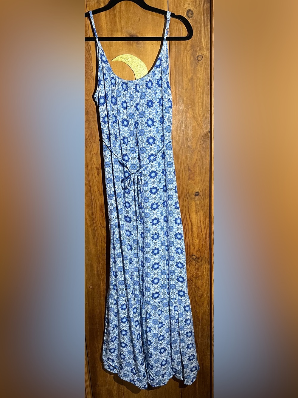 Loft Blue and White Medallion Maxi Dress with Waist Tie